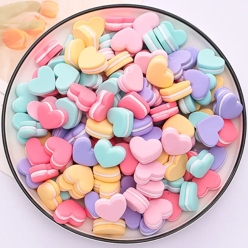 20Pcs Macarons 3D Heart Candy Biscuits Resin Cabochon Flatbacks Embellishments Fit Phone Decoration Jewelry DIY Accessorries