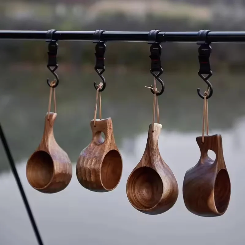 

Nordic Style Finland Wooden Mug, Handmade Outdoor Camping Travel Coffee Beer Cup Portable Drinkware