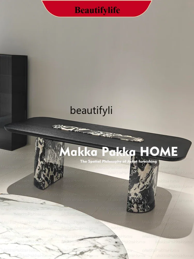 

D178 Italian light luxury high-end sense, marble solid wood dining table, medieval tea table designer home desk