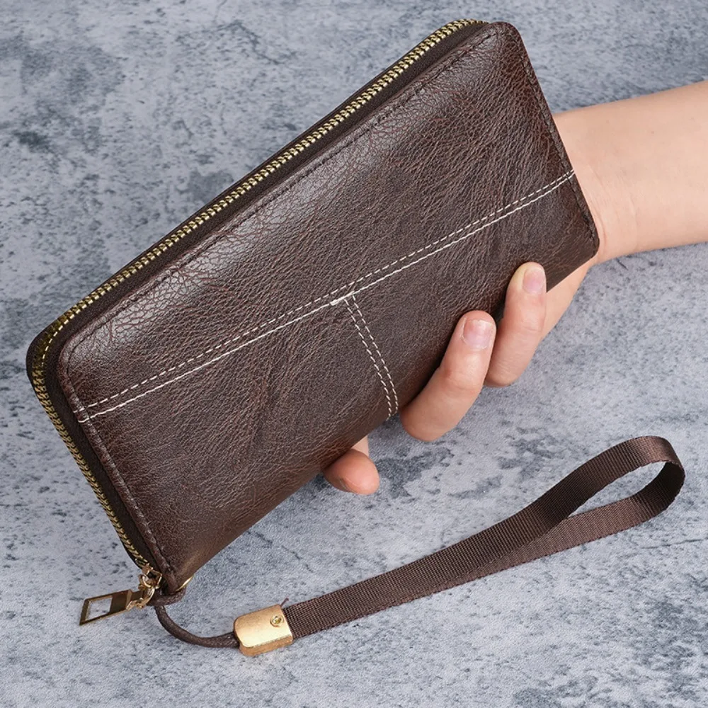 

New PU Leather Men's Wallet Black Coffee Brown High Capacity Retro Coin Purse Long Style ID Card Holder Men Women