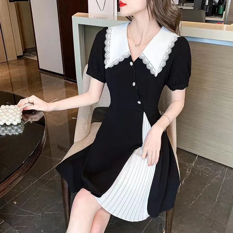 

Female Dress Split Black Contrast Color Splicing Women's Dresses Trendy Casual Youth Sensual Sexy 2025 Fashion Elegant Party Y2k
