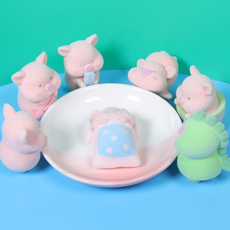 Kawaii Simulation Pig Cute Mini Animal Dolls Flocking Three-dimensional Piggy Dolls Micro Landscape Car Desktop Ornaments Gifts