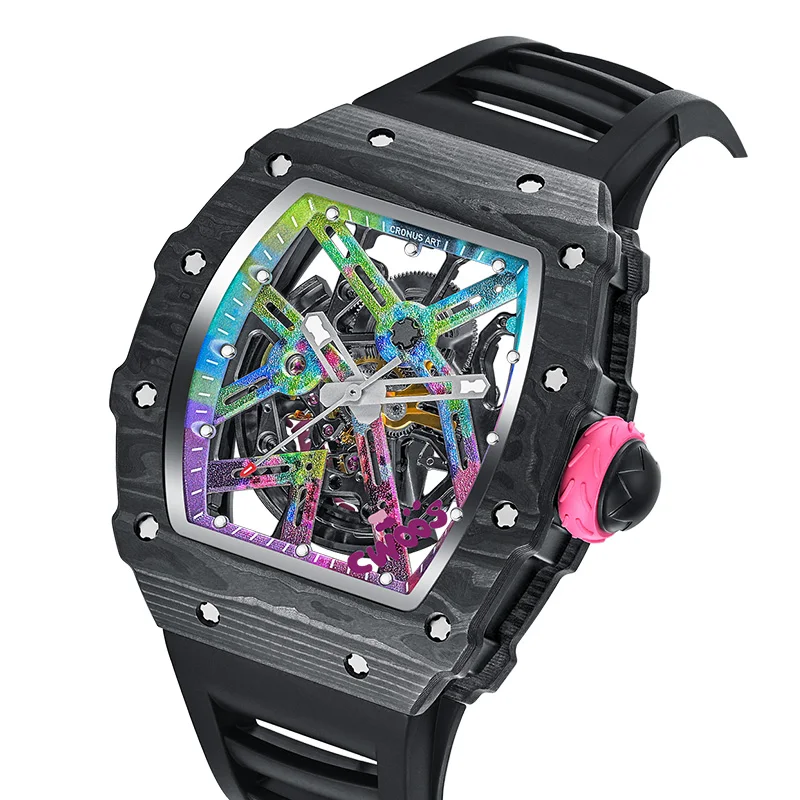 

Innovative Fusion Style Technology Men's Carbon Fiber Watch Hangzhou Movement Mechanical Diver Watches Rubber Pointer Alarm