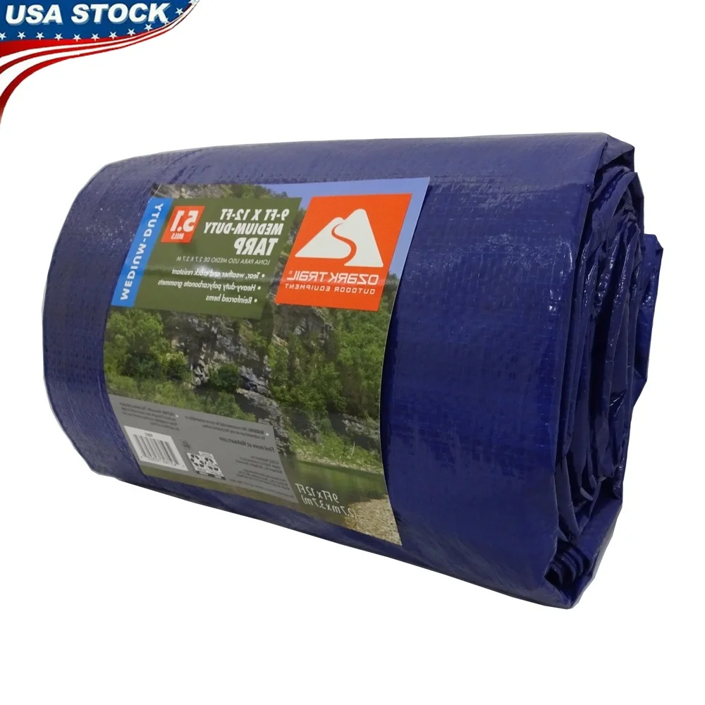 

Medium Duty Tarp 9x12 Waterproof Heavy Duty PE Outdoor Cover Grommets Reinforced Weather Resistant Camping Hunting Fishing