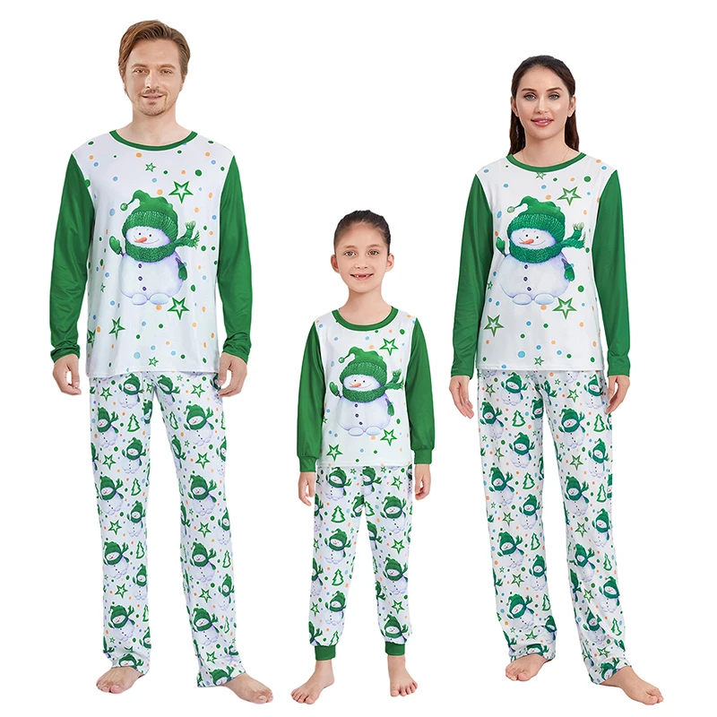 Christmas Family Matching Pajamas Reindeer Snowflake Print Long-Sleeved Tops Pants Xmas Sleepwear Sets for the Family