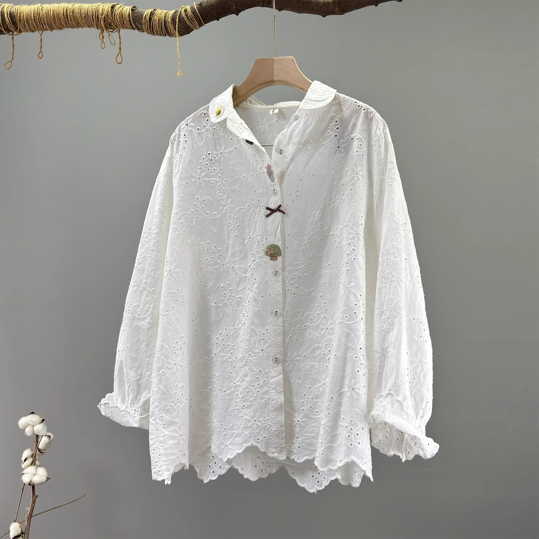 

Enianechu 2026, осенняя японская винтажная одежда Mori kei, белые кружевные рубашки и блузки из 100% хлопка с вышивкой, одежда в стиле бохо