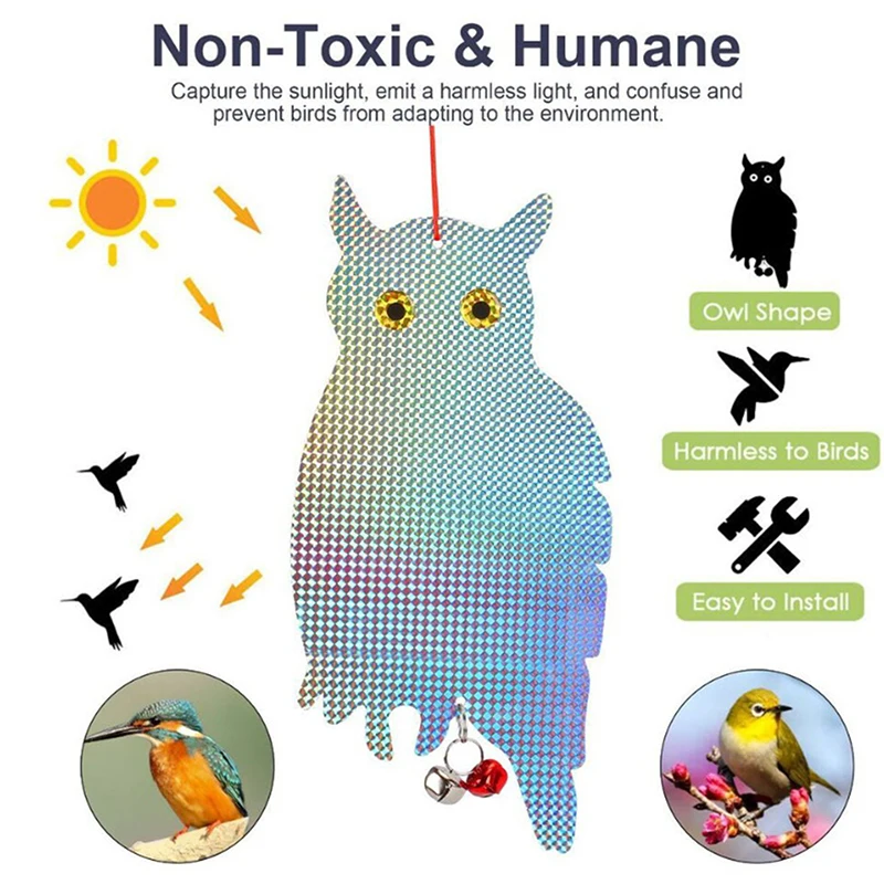 1/2/4/6PCS Reflective Owl Fake Hawk, Plastic Hanging Reflective Bird Repeller, Outdoor And Garden Decorative Wind Chime
