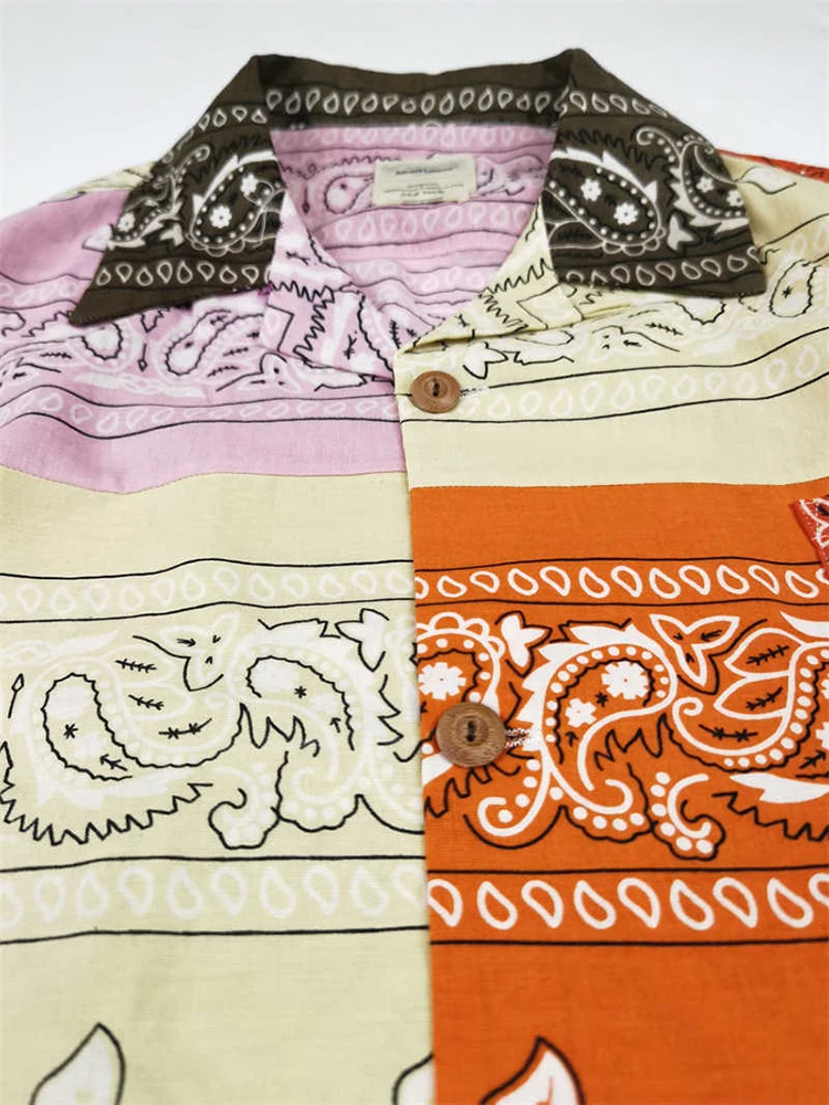 Retro Cashew Flower Short Sleeve Cuban Collar Shirt Hawaiian Style Trendy Flip Collar Loose Japanese Shirts