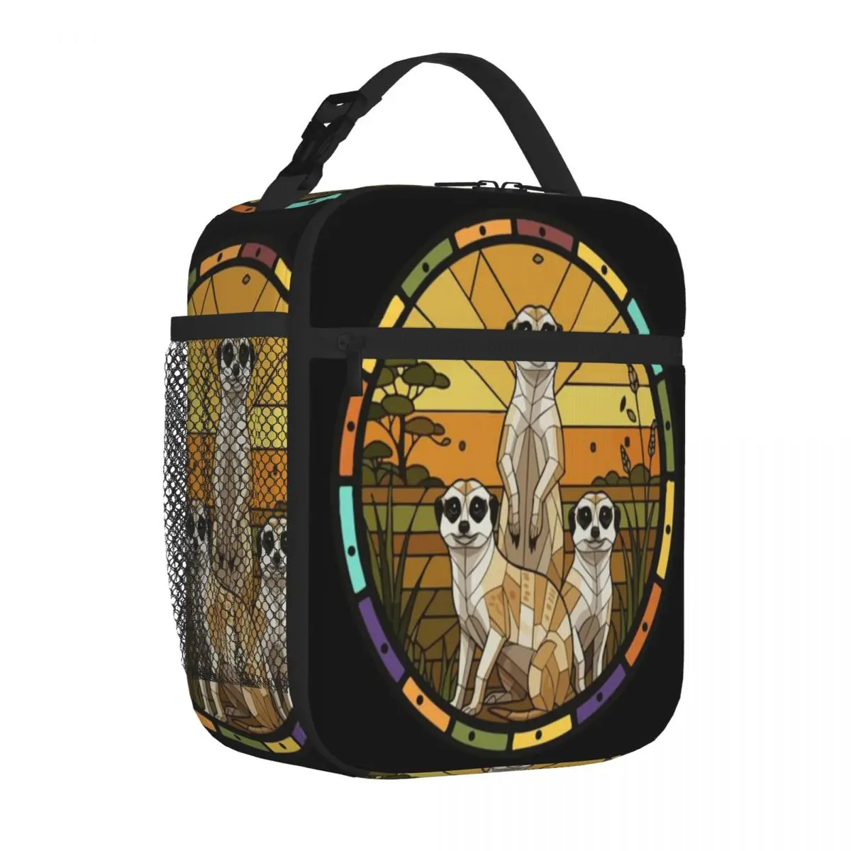 Bestselling Meerkat Family Stained Glass Art Wildlife Transparent Detail Food Storage Bag Kid Outdoor Class Office Lunch Bag