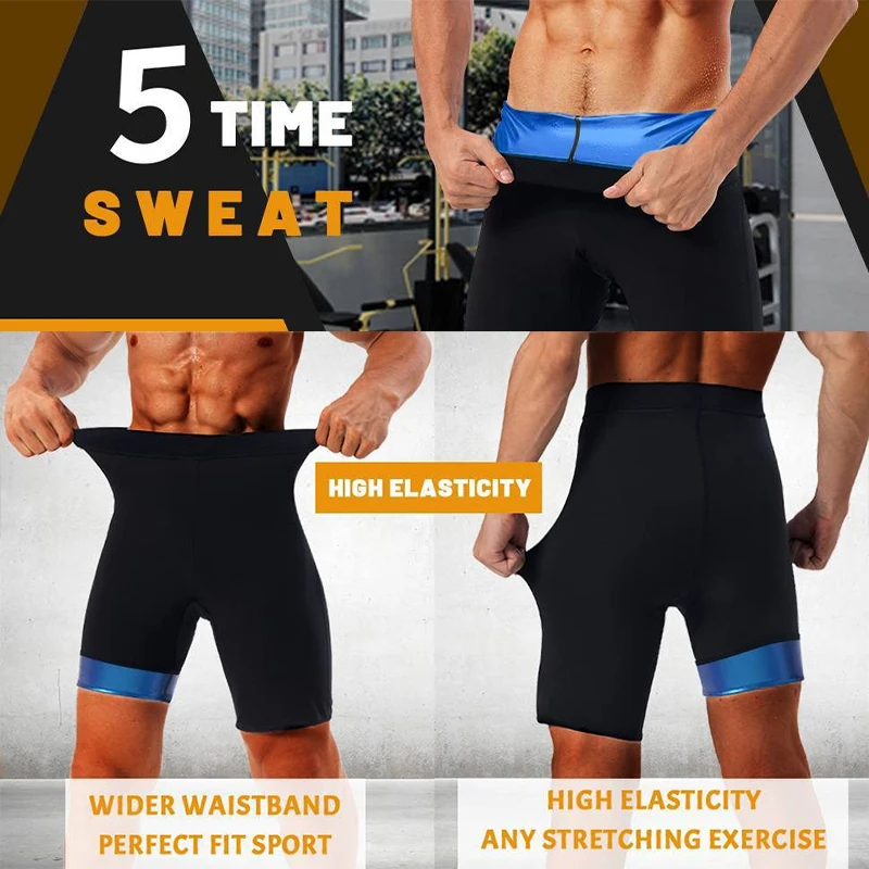 MrifDila Sauna Sweat Short Pants Men\'s Hot Thermo Sauna Leggings Compression High Waist Pants Fat Burning Body Shaper Sauna Suit