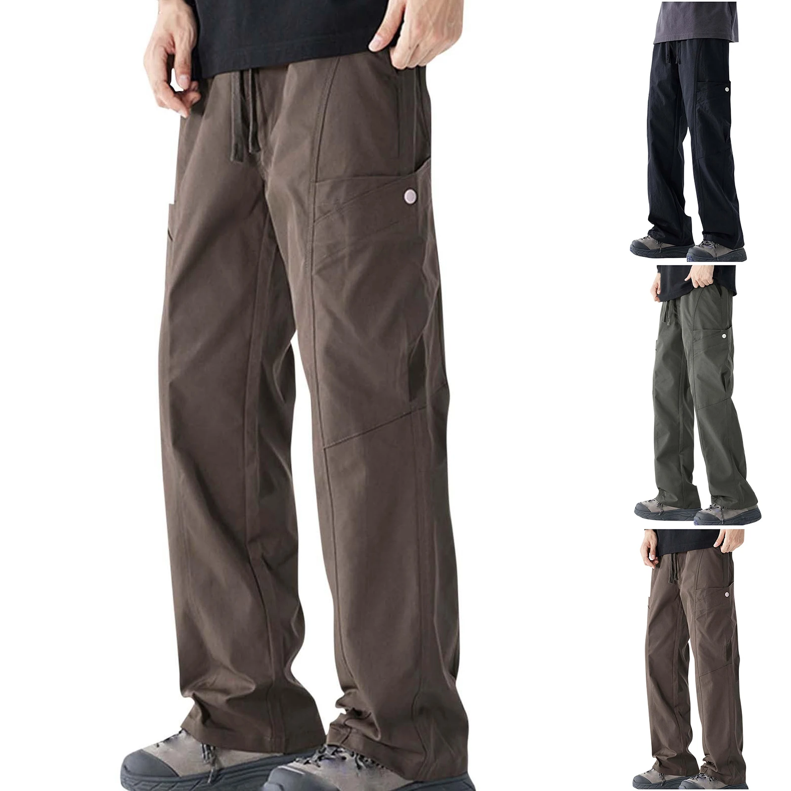 

Men'S Cargo Pants Lightweight Hiking Pants For Men Fashion Straight Legs Elastic Cargo Sweatpants With Pockets Outdoor Trousers