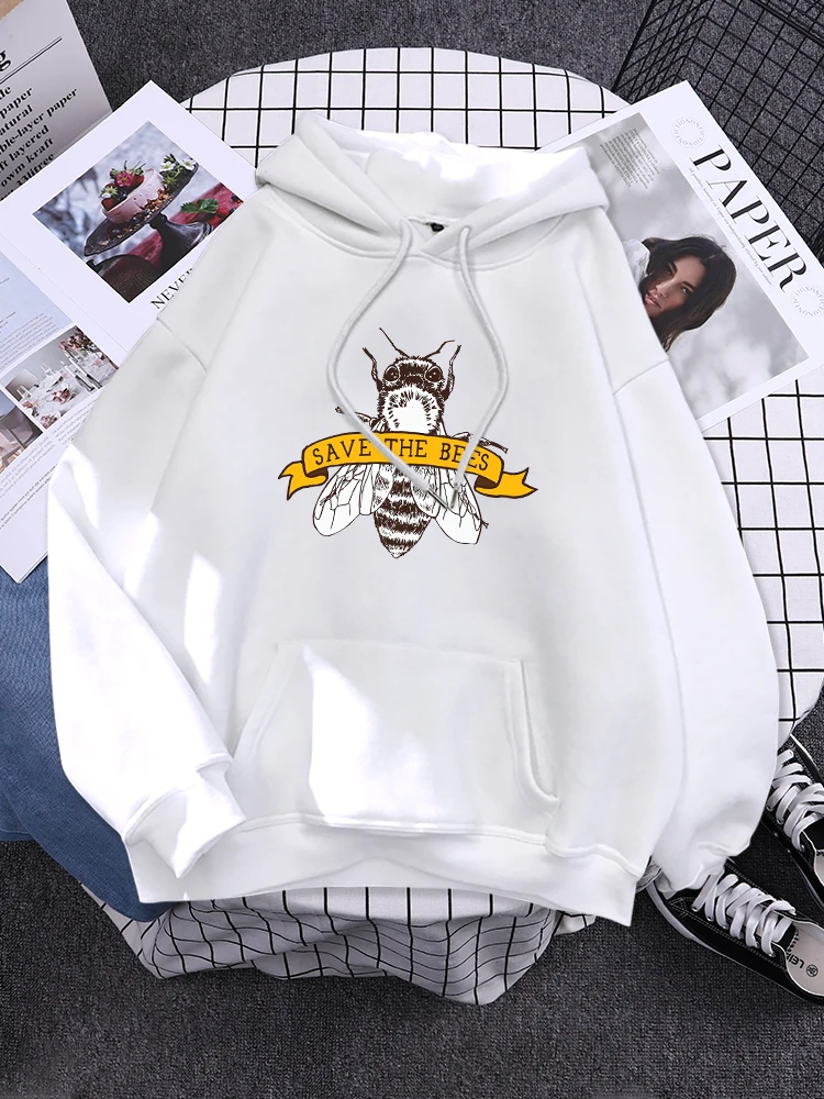 Save The Bees Protect Animals Print Women Hoodie Casual Loose Tracksuit Sports Full Sleeve Streetwear Street Warm Female Clothes