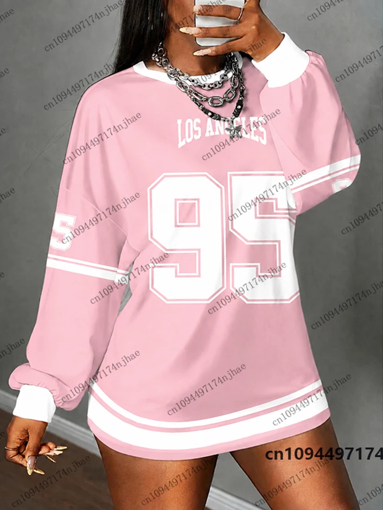 Herbst Neu Los Angeles Nr. 95 Print T-Shirt für Damen Langarm Sport O-Ausschnitt T-Shirts Fußballtrikot Y2K Lose Übergroße Oberteile – Detail 7