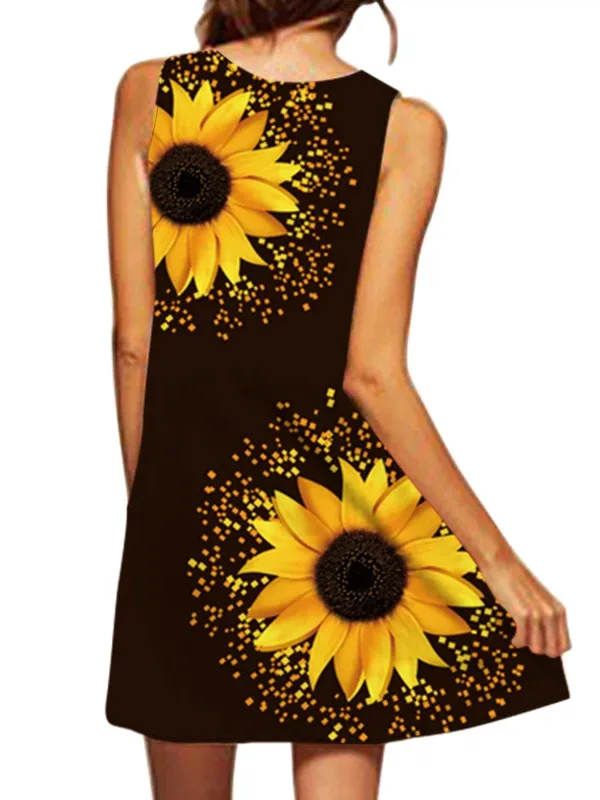 2025 Amerikaanse Grensoverschrijdende Dameskleding Nieuwe Jurk V-hals Mouwloos Sexy Gedrukt Grote Zoom Middellange Jurk WCO8