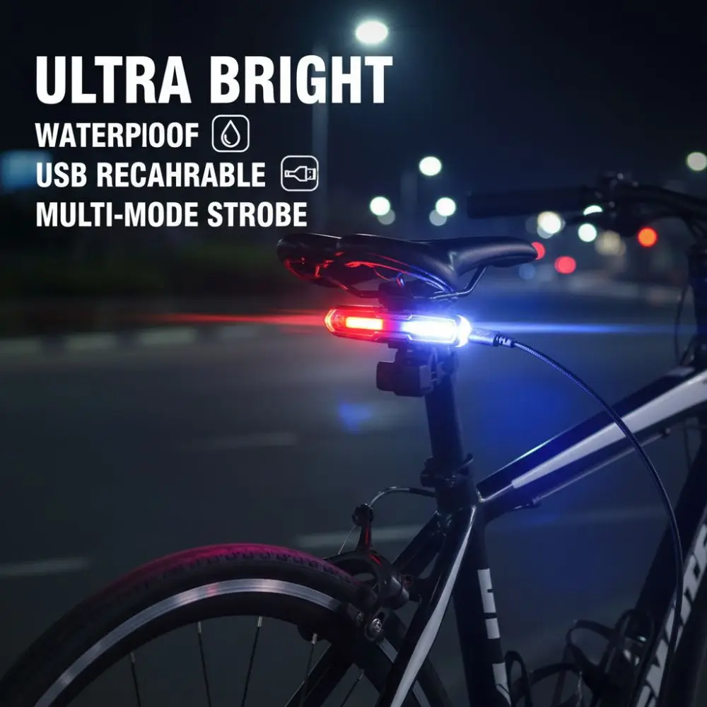 

Waterproof Cycling Safety Rear Light Red/Blue/White Flash Modes USB Rechargeable LED Taillight Super Bright Strobe Light