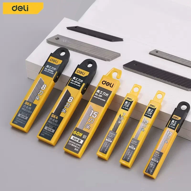 Deli 10/30/50 Pcs Blades 9mm/18mm/T-shape Width  Alloy Steel Sharp Blades for Home School Handcraft Paper Box Cutting Tool