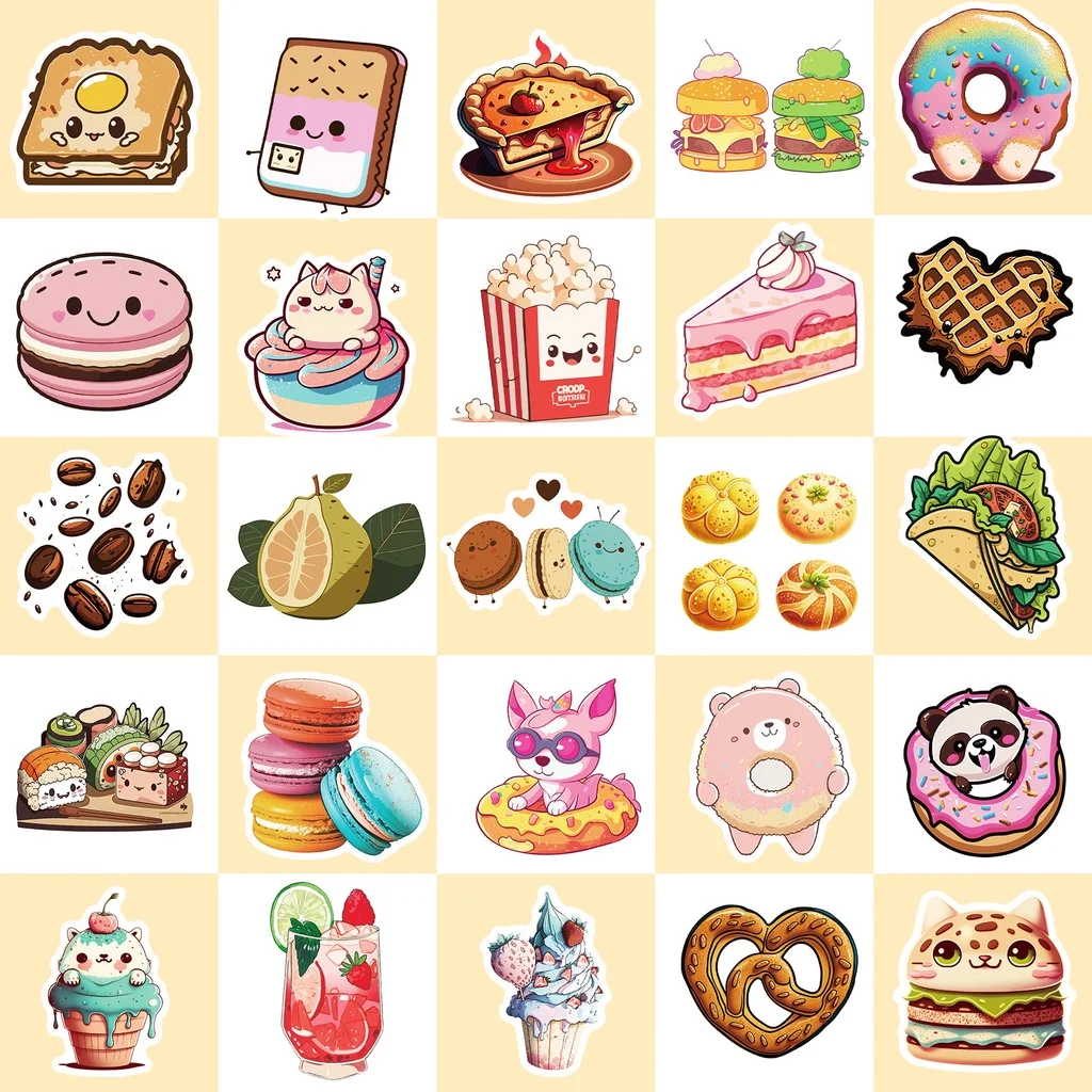 สติกเกอร์รูปโดนัทอาหารสัตว์น่ารัก 50 ชิ้น สำหรับติดหมวกจักรยาน สมุดบันทึก กล่องดินสอ ร้าน BulingBulingStickers