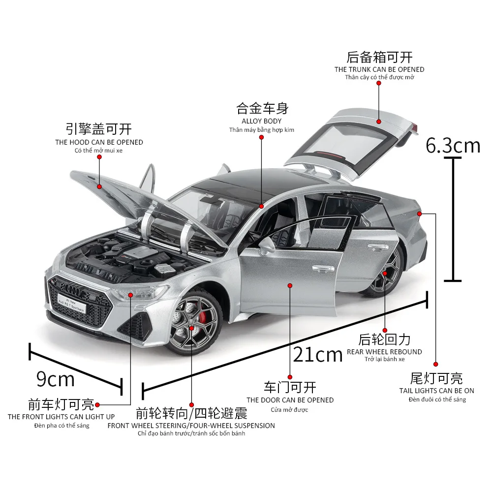 1:24 RS7 Model Auto Speelgoed Legering Diecast Geluid Licht Pull Back Simulatie Voertuig Modellen High end collectibles Gift 20