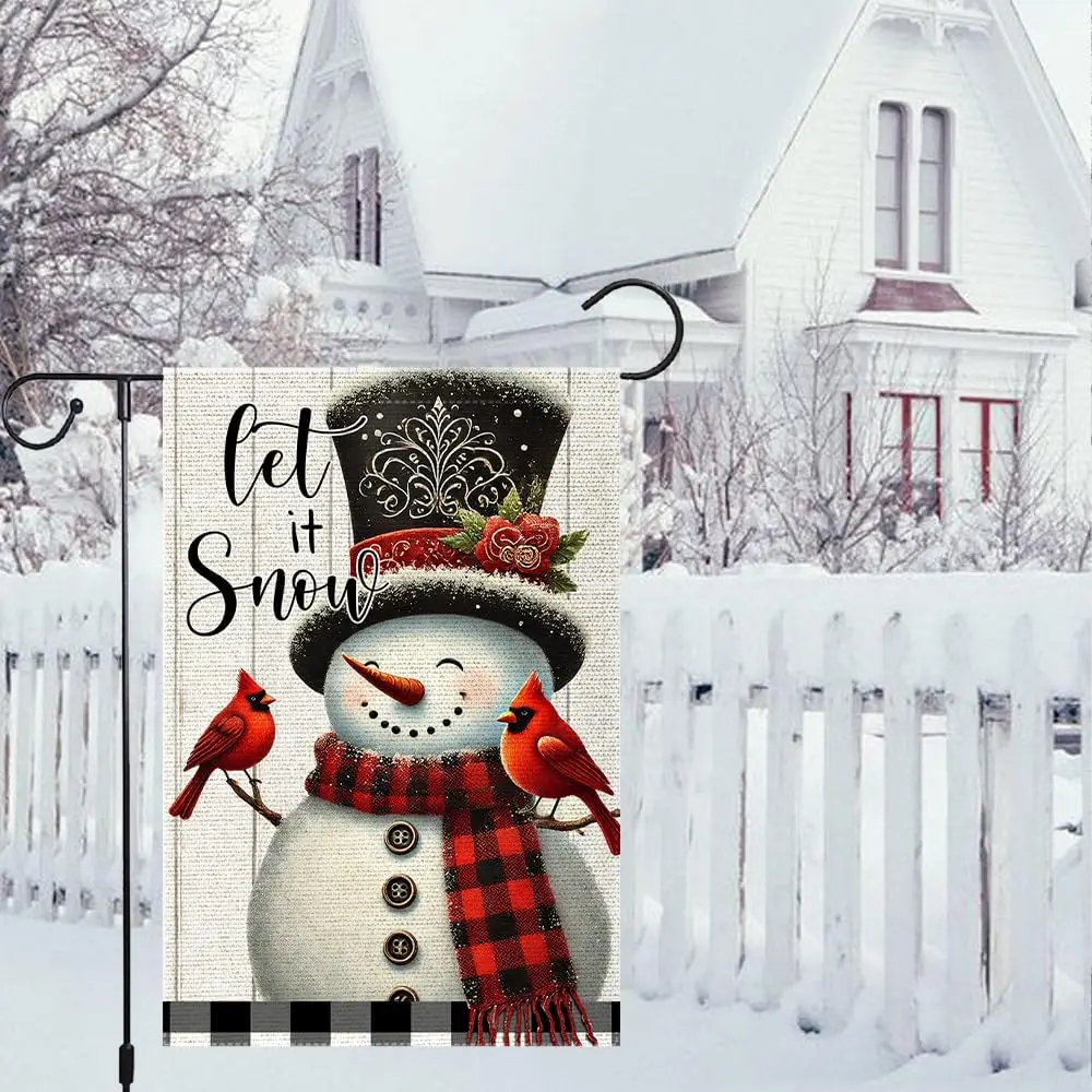 Let It Snow Garden Flag 12x18 Inch Double Sided,winter Snowman Snowflake Cardinal Christmas Garden Flags Yard Outdoor Decora yyi