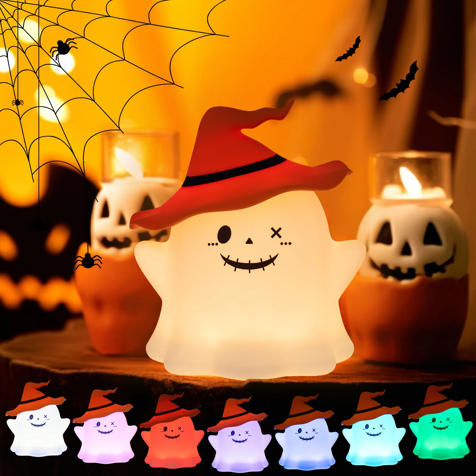 

Cute Halloween Themed RGB Ghost Night Light Rechargeable Earable Lamp for Kids Desktop Decorative Lighting Gift for Children