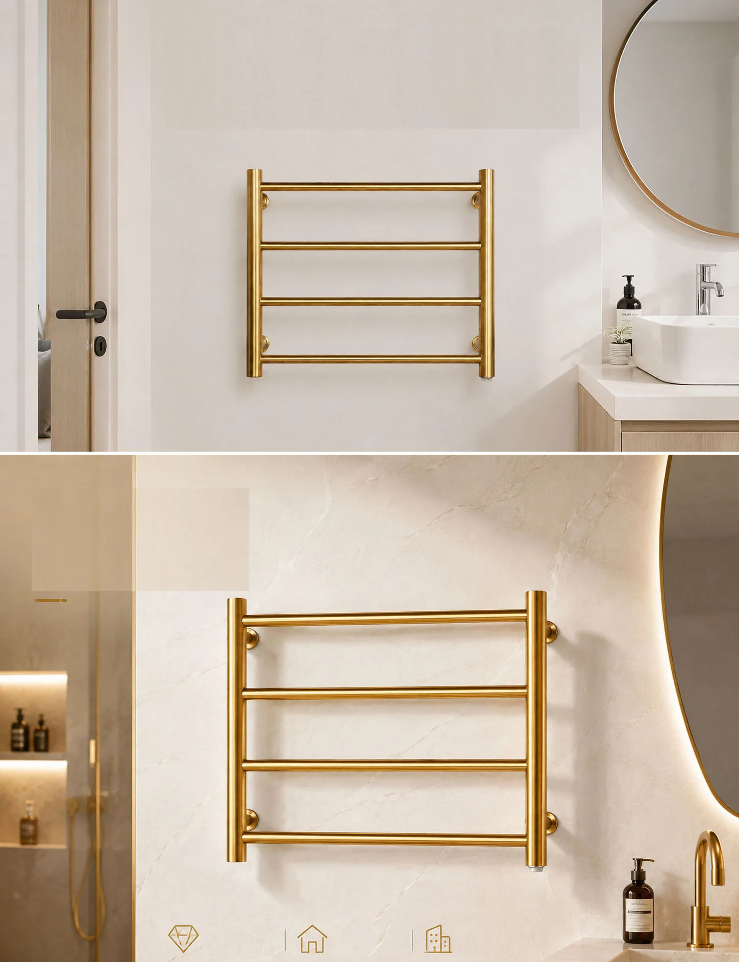 Brushed Gold Wall Mounted Electric Towel Warmer Rack for Bathroom, 4 Bars Heated Towel Rack with Timer & Temperature Control