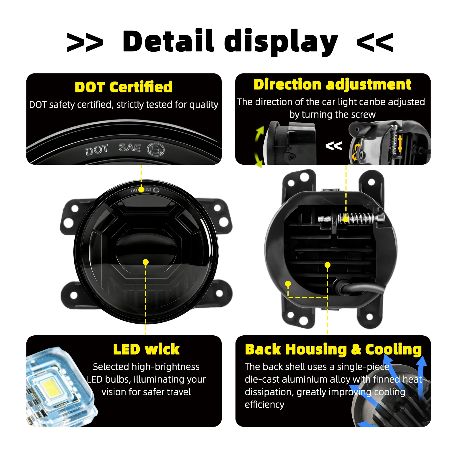2Pcs 4 Inch Light‑Warrior Design White LED Fog Lights Assembly, Bolt‑on Replacement Fog Lamps for Wrangler JK Off‑Road Modificat