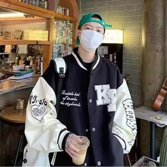 

American Sle Loose Fit Baseball Jaet for Men Autumn Winter New Arrival Couple's Outerwear Retro Splicing Casual Coat