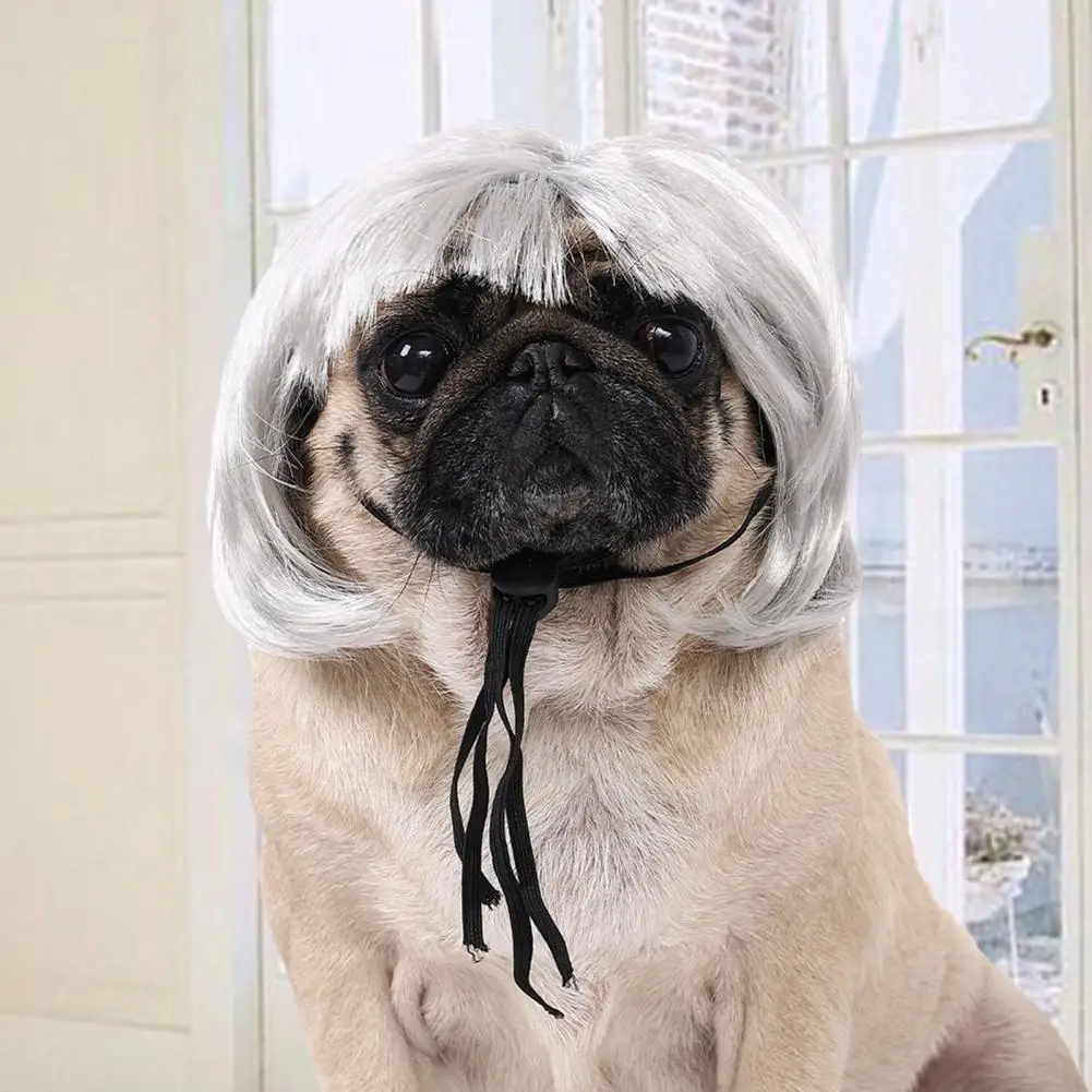 Dog Wig Pet Costume Pet Wig with Elastic Band for Cat Dog Cosplay Halloween Christmas Party Photo Prop Glossy Anti-slip Straight