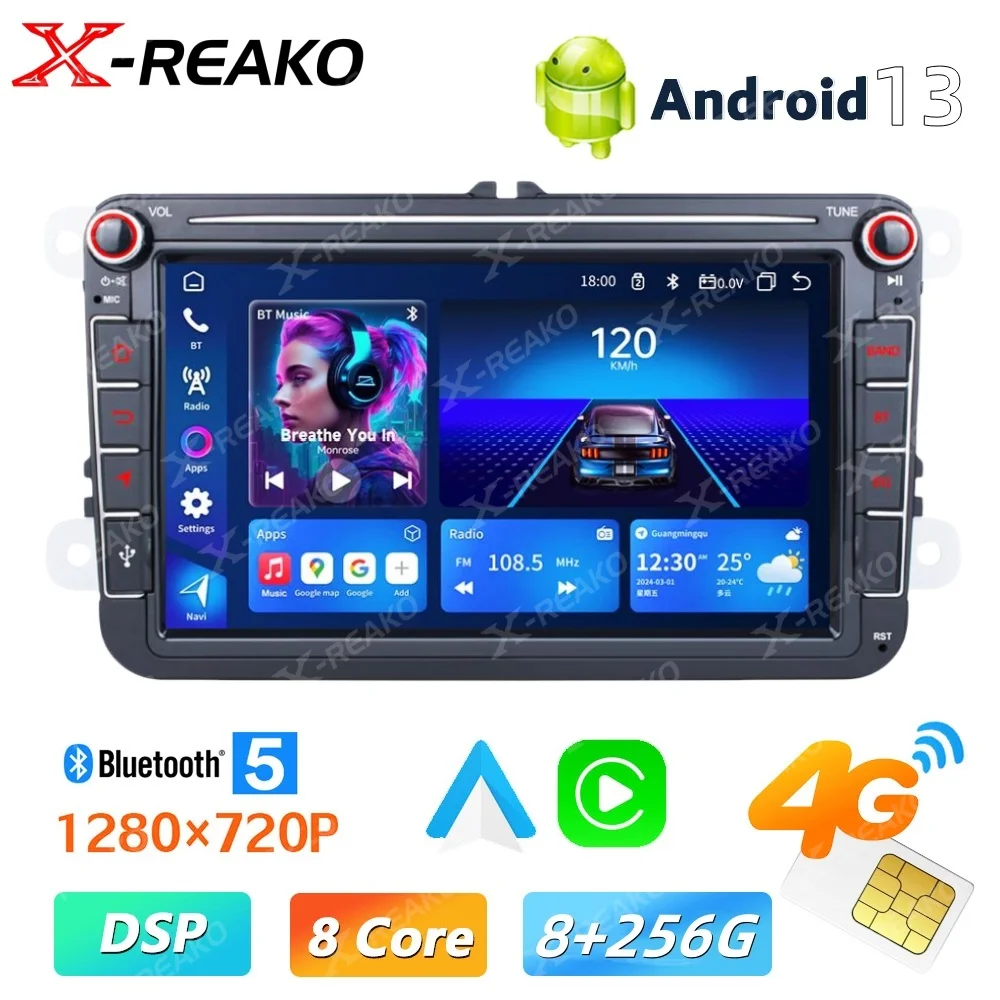 Android 13 Car Multimedia Player 8-core Car Radio Volkswagen Polo Golf Passat Skoda Music Player Bluetooth GPS RDS DSP Carplay