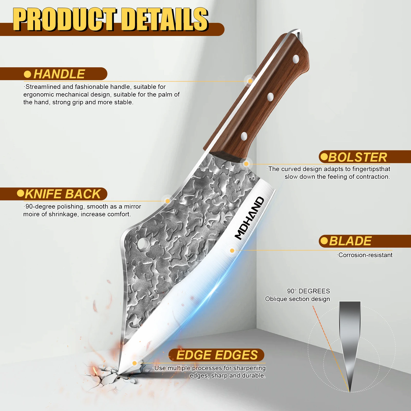 سكين جزار للمطبخ من الفولاذ المقاوم للصدأ عالي الكربون، سكين تقطيع حاد متعدد الأغراض، سكين مقبض خشبي فعال من حيث التكلفة
