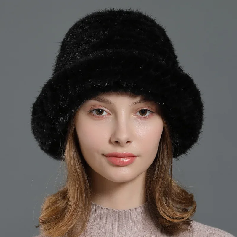 

Mink Wool Woven Basin Hat Top Hat for Women in Winter Mink Hat for Women in Fur Hat Fashion Trend