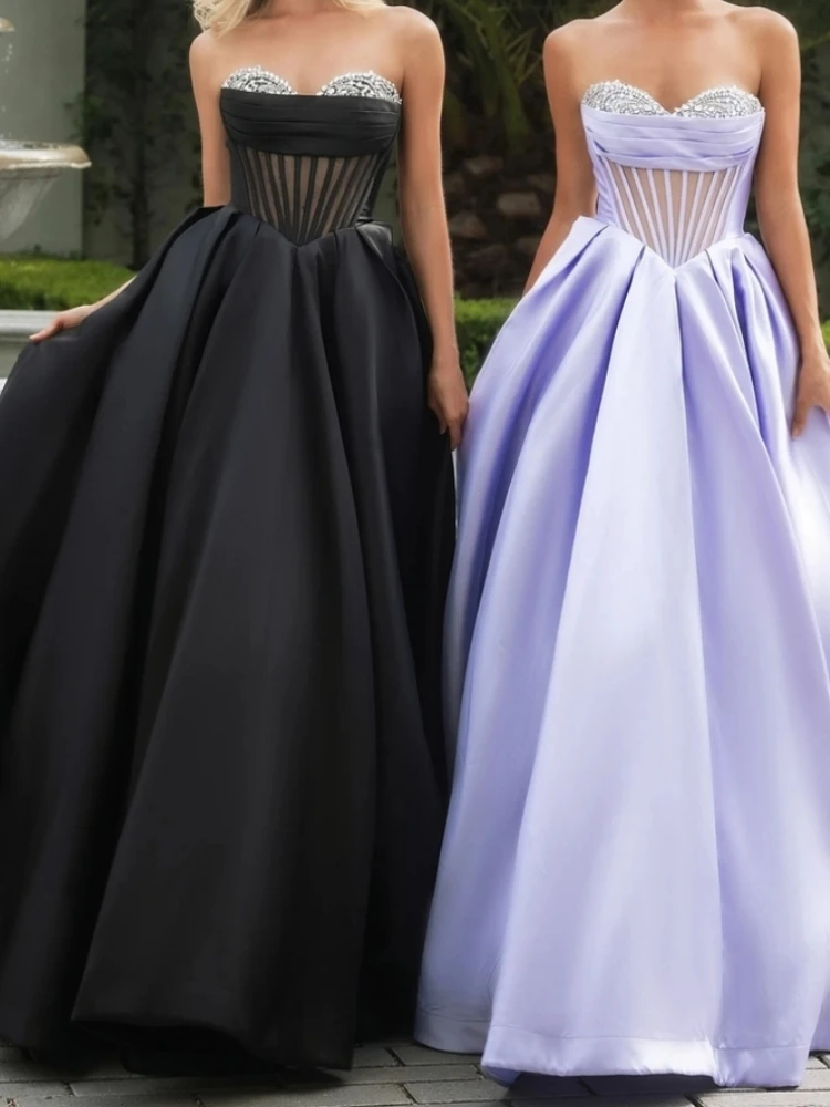 Elegancka Sukienka Wieczorowa Damska na Wesele, Bal, Imprezę, z Dekoltem w Serek, Marszczeniami, Linia A, Długość do Podłogi, Model na Zamówienie, Robe De Soiree 2025