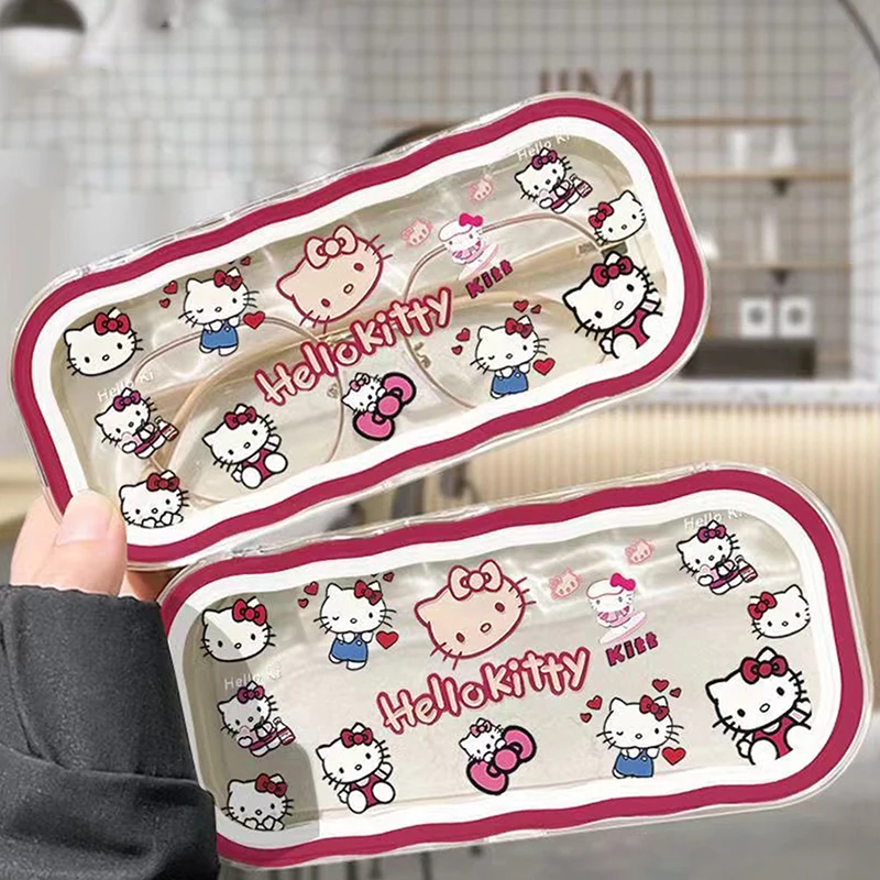 Kawaii Hello Kitty Transparent Glasses Case Sanrio Pochacco Sunglasses Storage Box Travel Portable Girl Gift