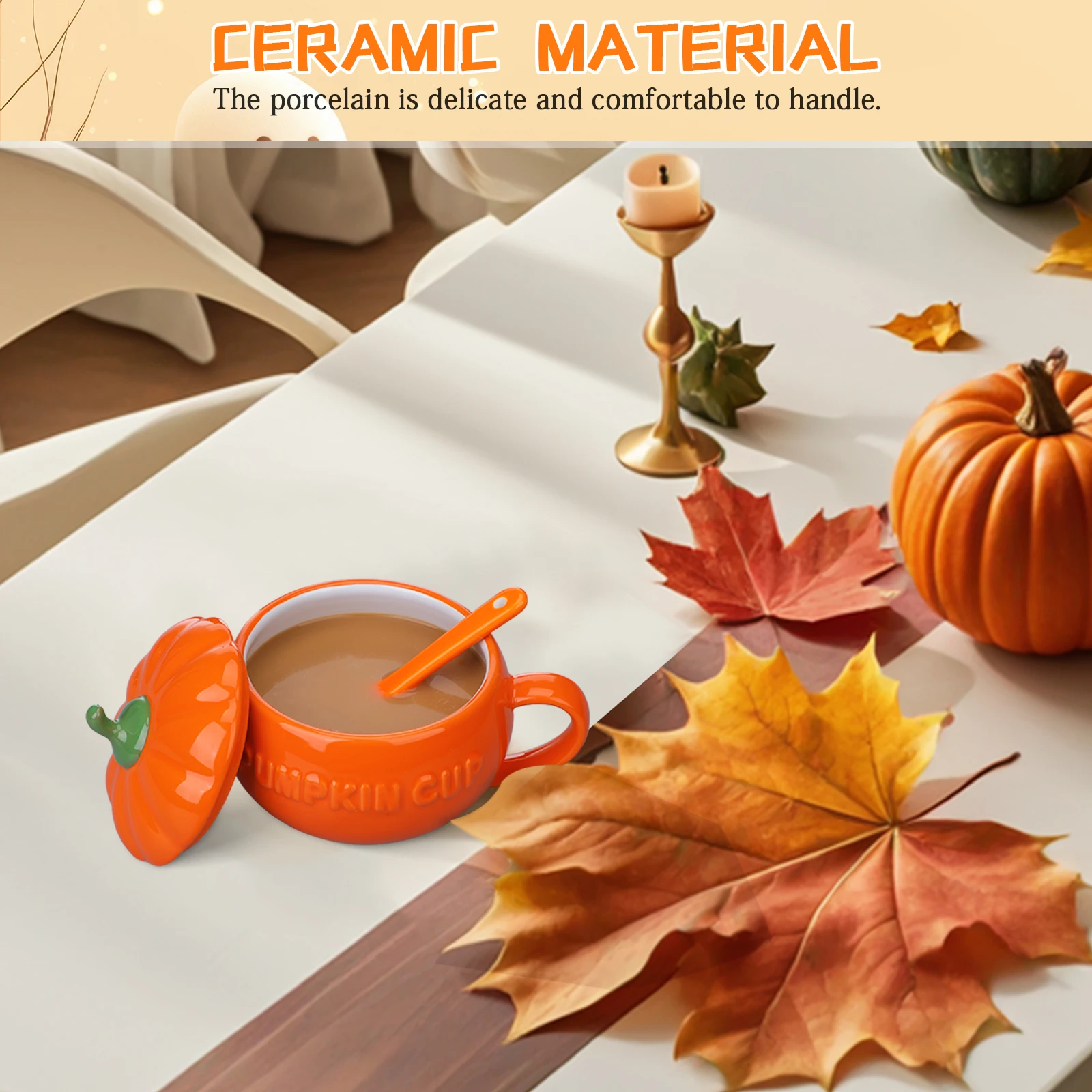 

1Set Orange Pumpkin Ceramic Cup Lovely Microwave Safe Mug for Coffee Tea Milk Home Office Gift Ceramic Cups Coffee Storage Cup