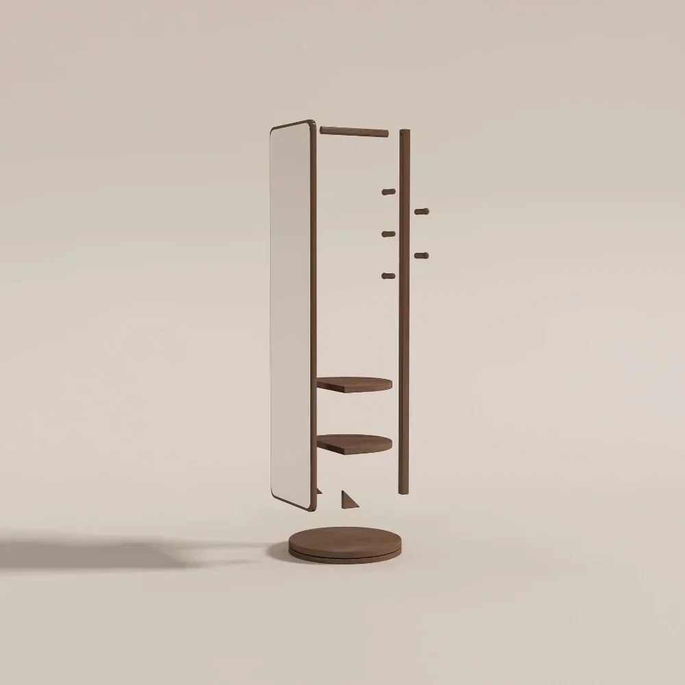 Simple Solid Wood Clothes Hanger Mirror Integrated Floor-to-floor Bedroom Living Room Rack Rotating Full-length Mirror