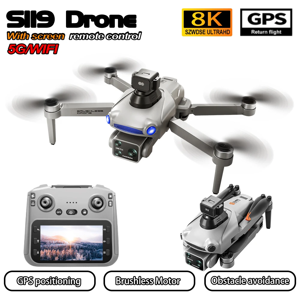 2025 جديد S119 نظام تحديد المواقع بدون طيار 8K المهنية HD كاميرا 5G WIFI FPV تجنب العوائق فرش شاشة كبيرة أجهزة الاستقبال عن بعد الطائرة بدون طيار اللعب #1