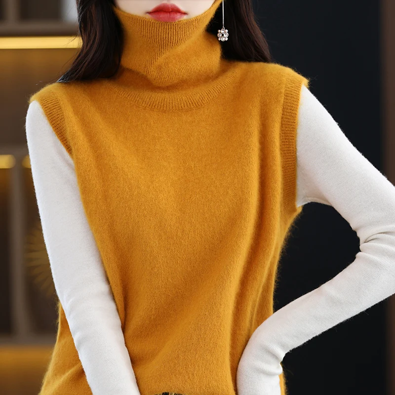 

Autumn And Winter New Mink Fleece Sweater Women's High Neck Pullover Tank Top Solid Color Loose Knitted Warm Mink Fleece Sweater