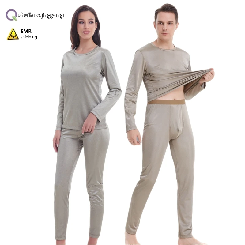 Electromagnetic radiation protective 100% silver fiber long sleeved underwear set, new energy vehicle EMF shielding clothing