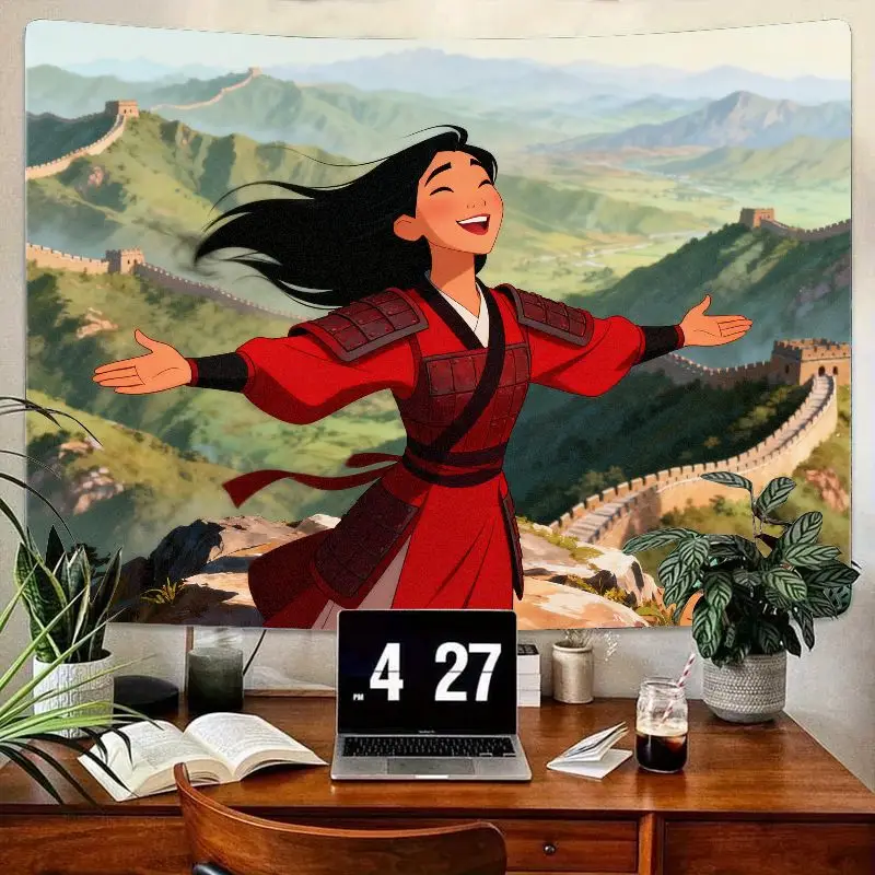 

1 шт. Disney Мулан геройский воин гобелен, Великая стена Китай горный полиэстер настенное искусство гостиная спальня Декор подарок