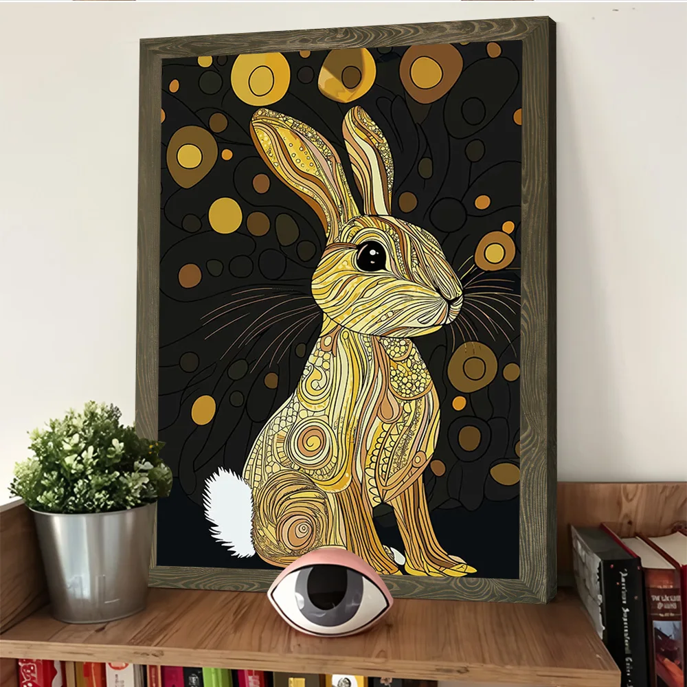 Póster de conejo dorado, pintura en lienzo impresa personalizable para imágenes, arte de pared, decoración de habitación, Mural de decoración Interior para el hogar