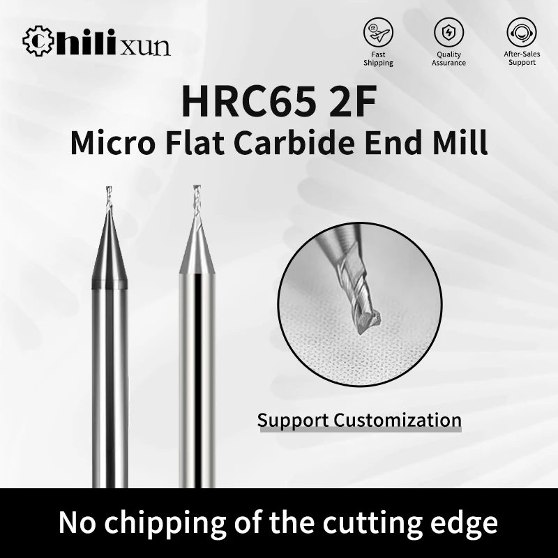 

HILIXUN 1PC HRC65 Micro Square End Mill 2 Flutes 0.2-0.9mm Micro Flat 4mm Shank Millin Cutter Mirco Carbide CNC Engraving Bit