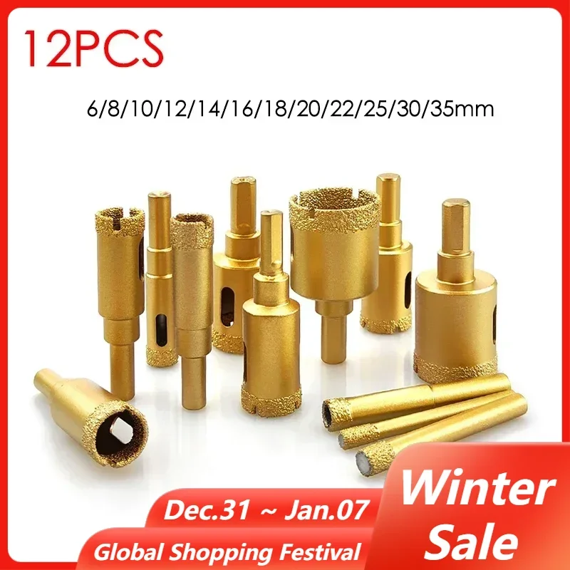 6/8/10/12/14/16/18/20/22/25/30/35mm Brazing Hole Opener Hole Drill Saw Hole Opener Vitrified Brick Ceramic Stone Reaming Bit Set