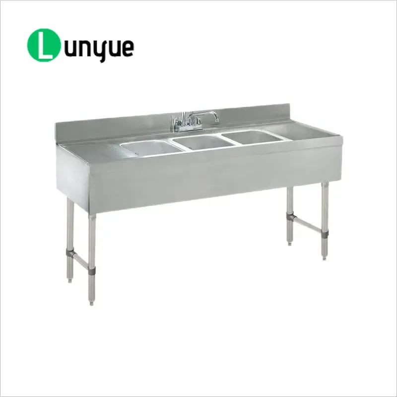 Custom Stainless Steel Commercial Bar Sink with Double Drain Board 3 Slot American Style for Hotel Restaurant Kitchen Heavy
