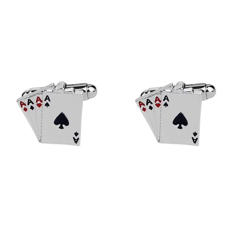 Men\'s Silver Color 4A Poker Playing Cards Cufflinks For Brands Spade A Cuff Links Clothing Accessories For Texas Holdem Gift