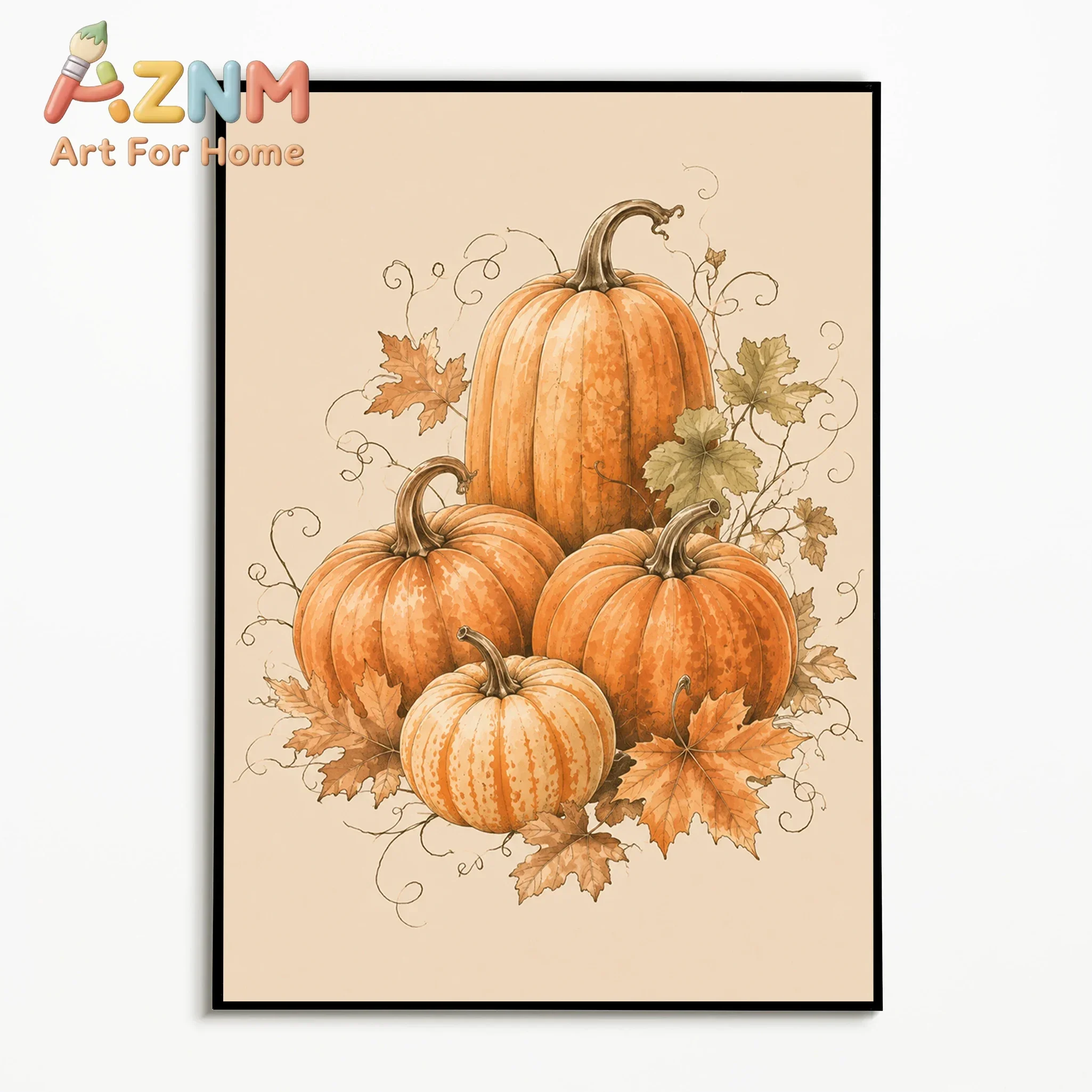 1PC Autumn Harvest Pumpkin Poster Farmhouse Retro Flowers Wall Art Thanksgiving Day Canvas Printing Fall Gift Kitchen Decor