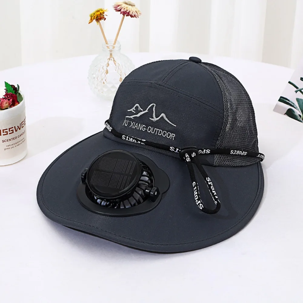 Mesh Sun Hat with Solar Fan Breathable Waterproof Wide Brim Fan Cap Solar Powered USB Recharging Solar Cooling Hat Beach