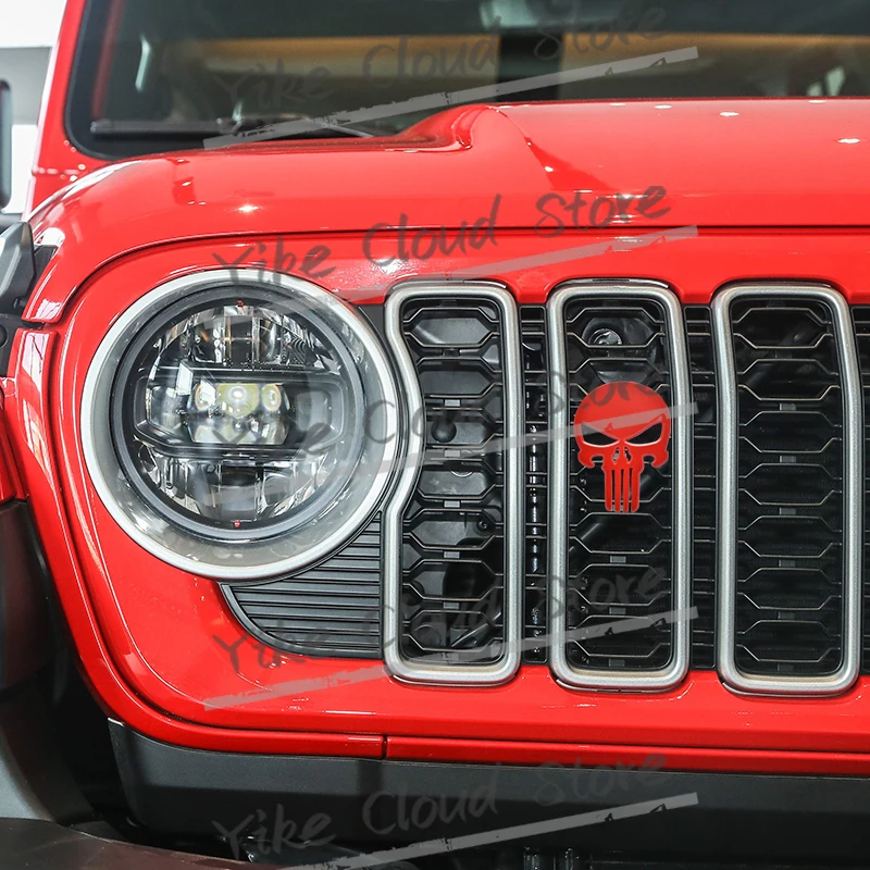 Big Skull Head Decoration Emblem Car Styling 3D Sticker Metal Front Hood Grille Badge For Jeep Wrangler Gladiator Recon Renegade