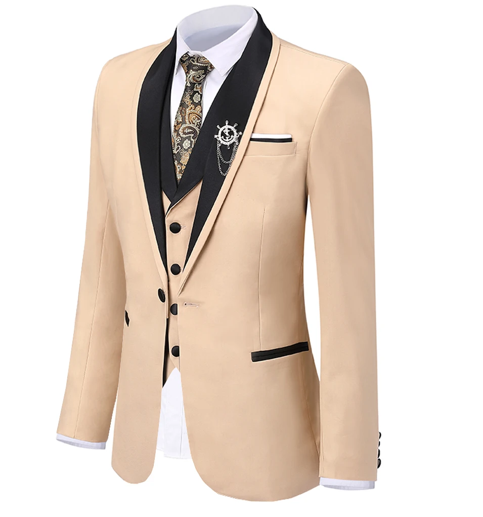 Groom&Groomsman Suit for Wedding Slim Fit 3 Pieces Set Double Breasted Shawl Lapel (Blazer+Vest+Pants)