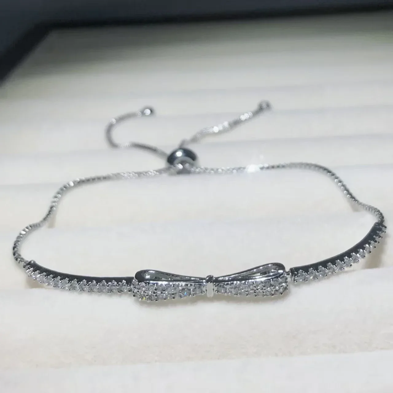 New Zircon Inlaid Shiny Bow Drawstring Bracelet With Niche Design Light Luxury Simple Versatile Light Luxury Fashion Gift