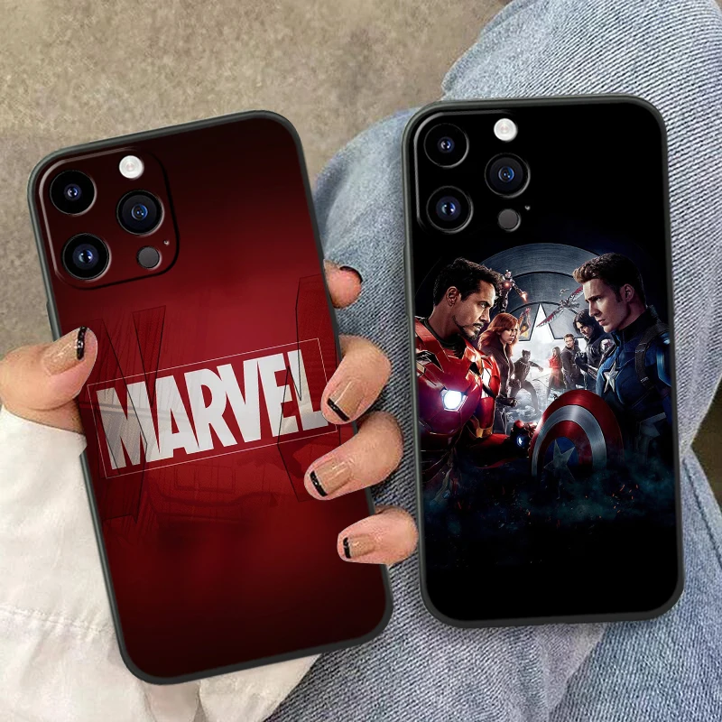 Marvel Super Cool Heroes For Apple iPhone 15 14 13 12 Mini 11 XS XR X 8 7 Pro Max Plus Soft Silicone Black Phone Case